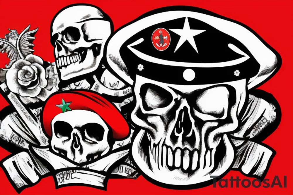Skull in red military beret with CCCP in front and soviet flag going through the skull tattoo idea