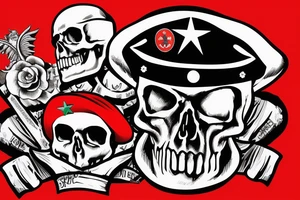 Skull in red military beret with CCCP in front and soviet flag going through the skull tattoo idea