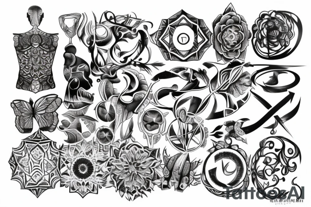 create a back tattoo using the 8 wonders of the world tattoo idea