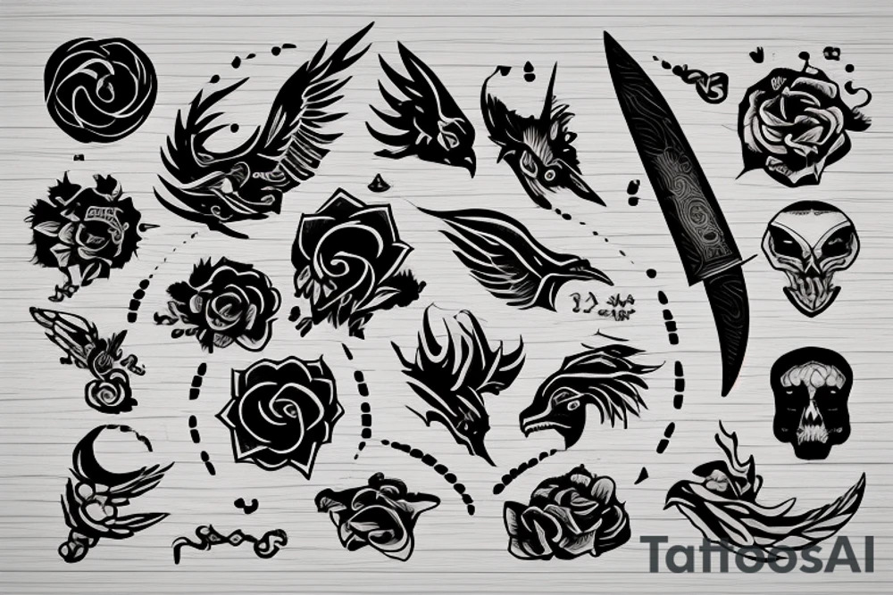 title "NO FATE" on wood with knife tattoo idea