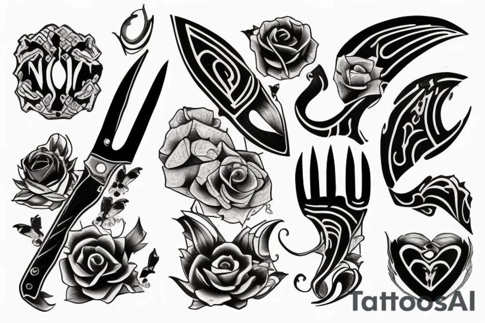 title "NO FATE" on wood with knife tattoo idea