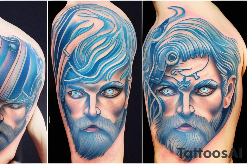 Blue eyes Poseidon  sea tattoo idea