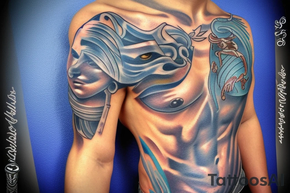 Blue eyes Poseidon  sea tattoo idea
