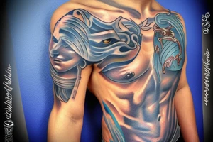 Blue eyes Poseidon  sea tattoo idea