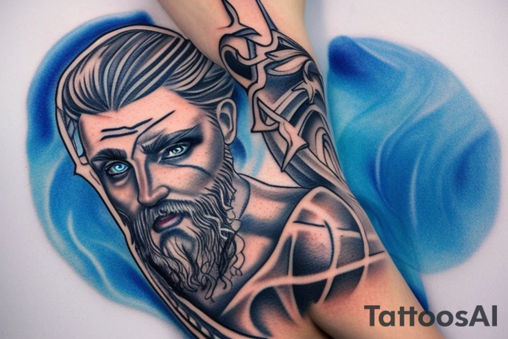 Blue eyes Poseidon tattoo idea