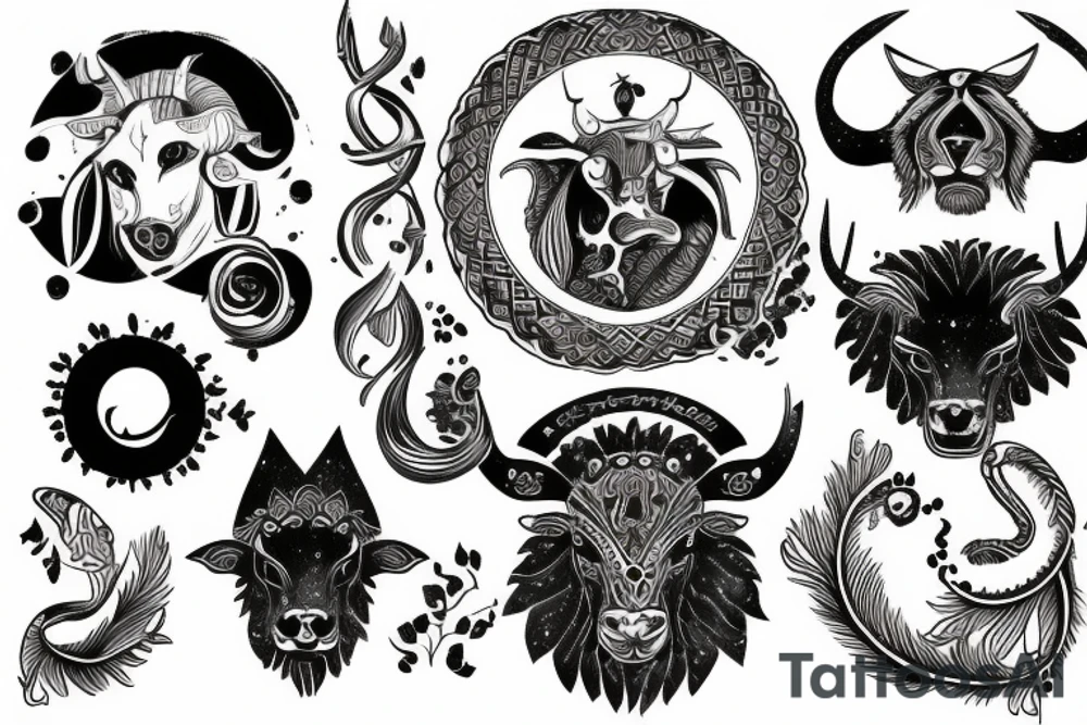 3 zodiac Signs combine in tottem with Leo, Cancer, taurus for a half selve tattoo idea