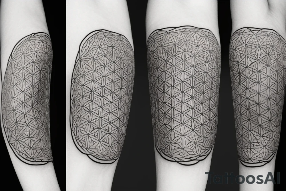 arm sleeve tattoo sacred geometry flower of life with some Egyptian deities tattoo idea