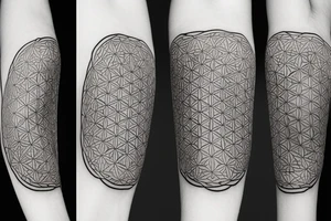 arm sleeve tattoo sacred geometry flower of life with some Egyptian deities tattoo idea