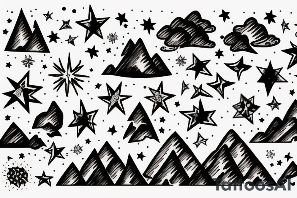 Mountains with stars tattoo idea