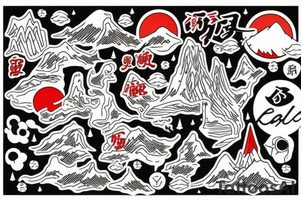 Mountains with red circle tattoo idea