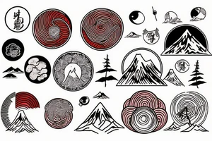 Mountains with red circle tattoo idea