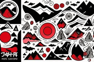 Mountains with red circle tattoo idea