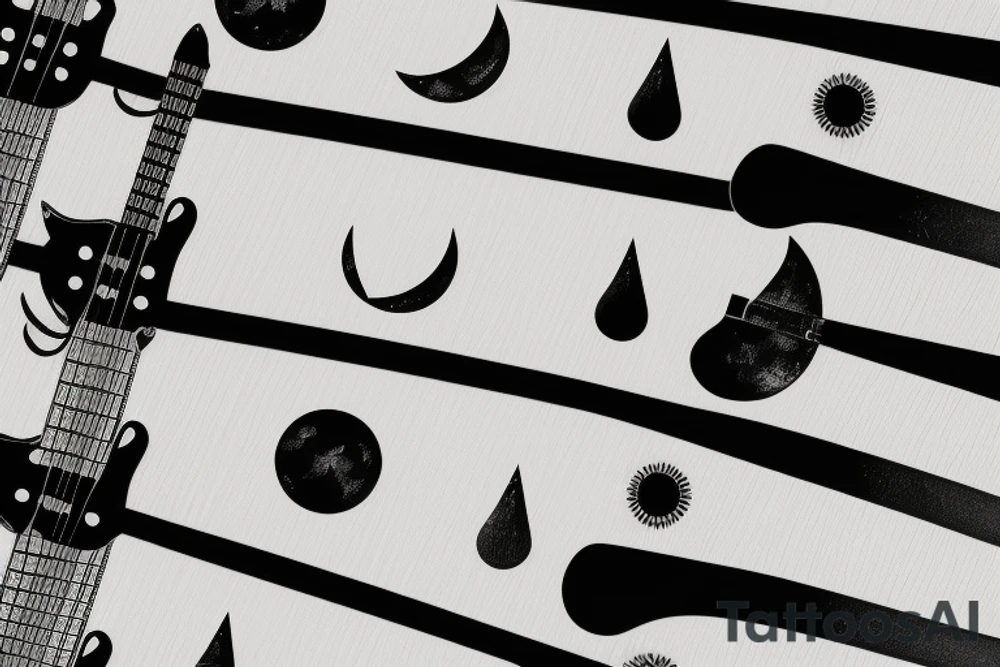 guitar fretboard with moon cycle as fret indicator simple tattoo idea