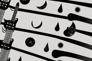 guitar fretboard with moon cycle as fret indicator simple tattoo idea