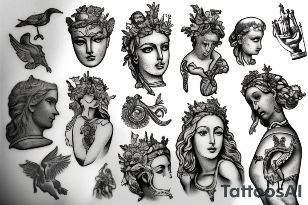 Greece sculptures and mythology tattoo idea