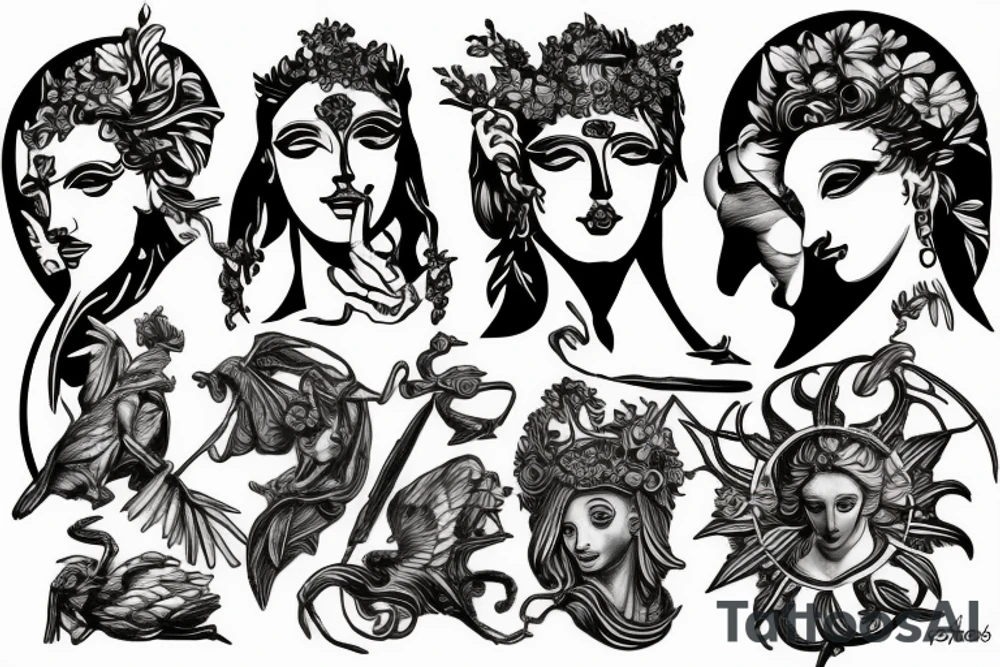 Greece sculptures and mythology tattoo idea