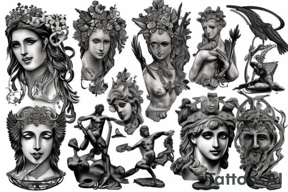 Greece sculptures and mythology tattoo idea
