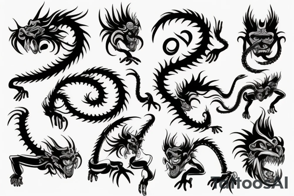 Monkey and dragon face tattoo idea
