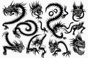 Monkey and dragon face tattoo idea