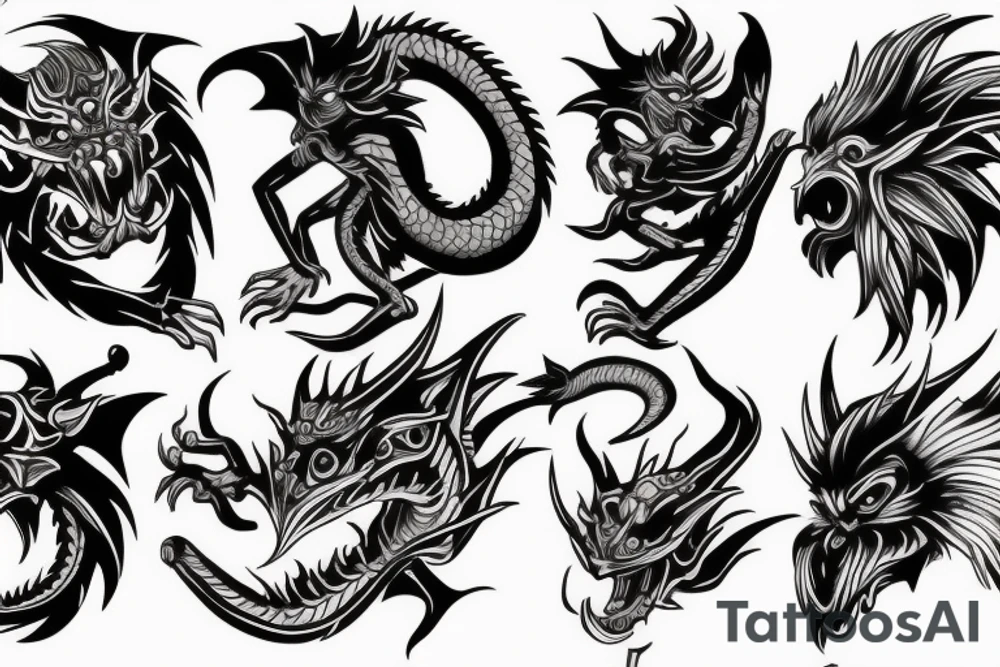 Monkey and dragon face tattoo idea
