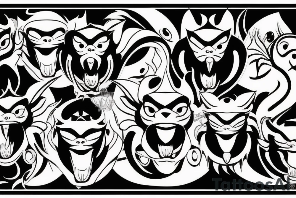 Monkey and dragon face tattoo idea