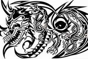 Monkey and dragon face tattoo idea