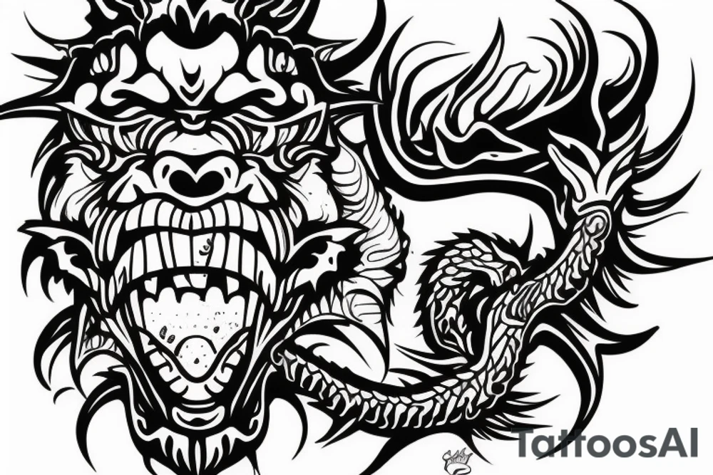 Monkey and dragon face tattoo idea