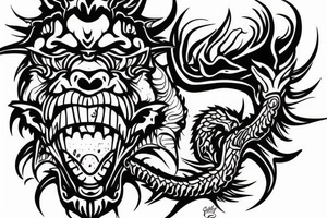 Monkey and dragon face tattoo idea