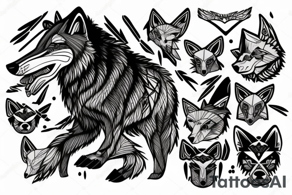 Angry wolf with 2 sickles tattoo idea