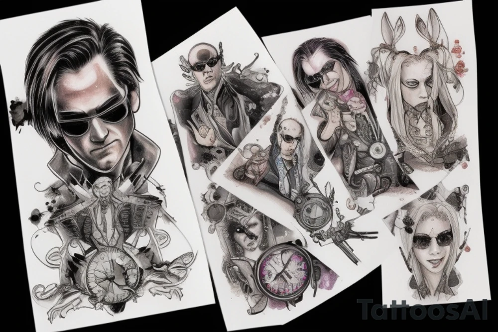 White rabbit and matrix movie theme tattoo idea