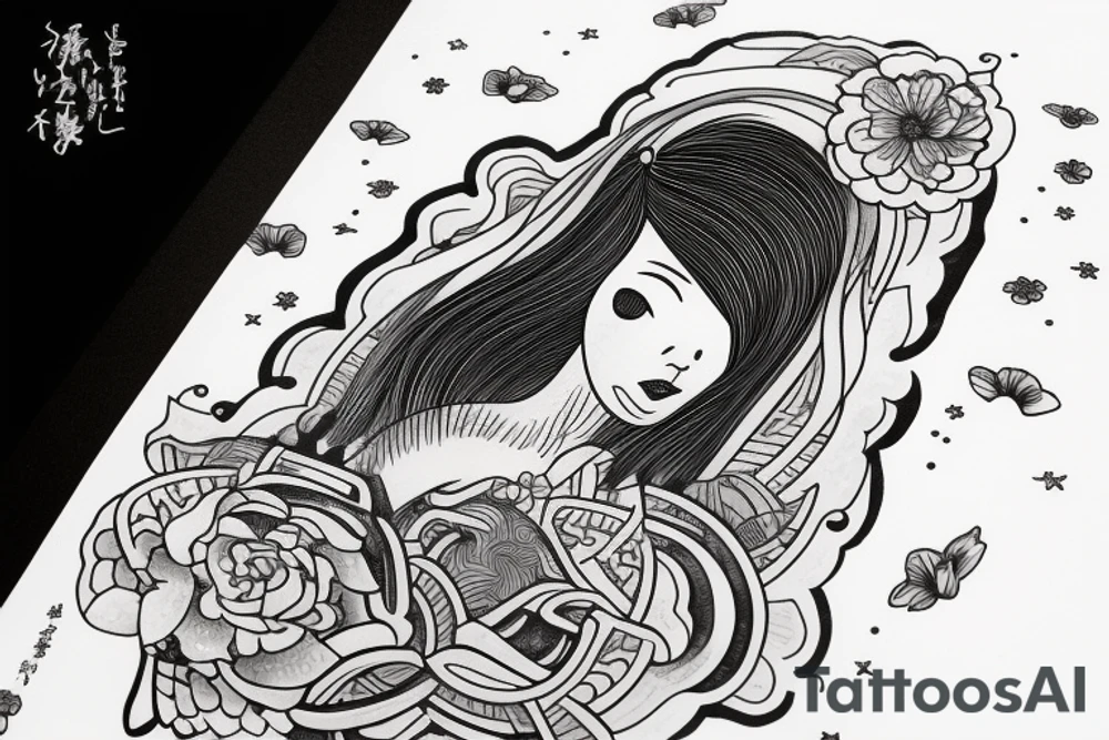 a girl with a head in a cosmos tattoo idea