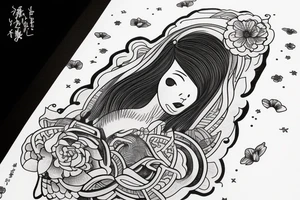 a girl with a head in a cosmos tattoo idea