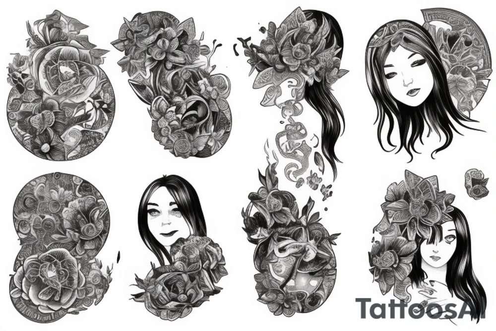a girl on her knees, instead of her head there's a cosmos tattoo idea