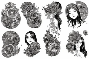 a girl on her knees, instead of her head there's a cosmos tattoo idea