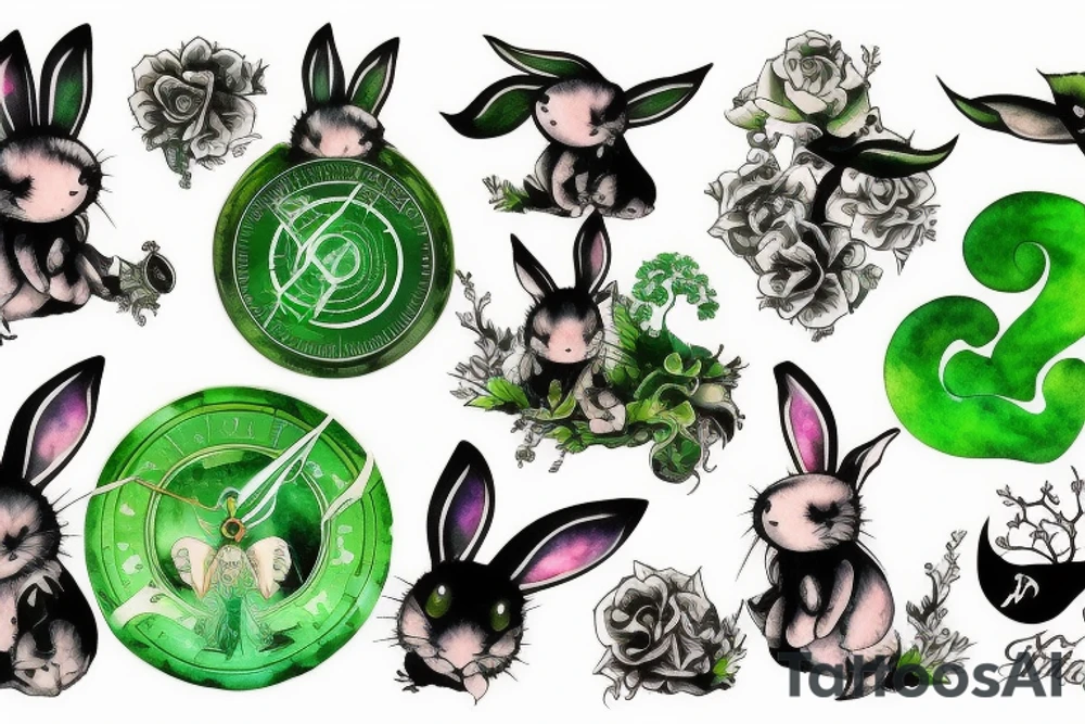 White rabbit and matrix screen green symbols tattoo idea