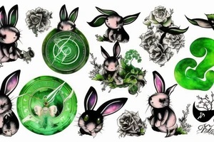 White rabbit and matrix screen green symbols tattoo idea