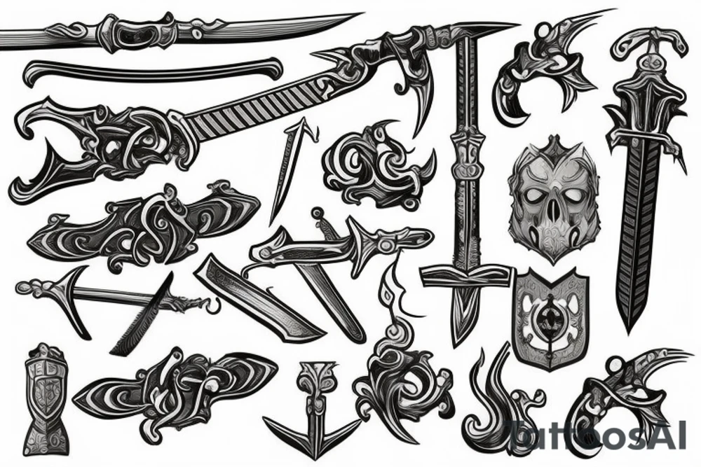 medieval sword at the bottom with a pool of blood tattoo idea