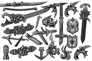 medieval sword at the bottom with a pool of blood tattoo idea