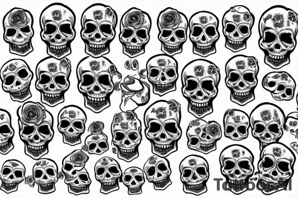 15x10 centimeter, skull, rose, chikano, bad girl tattoo idea