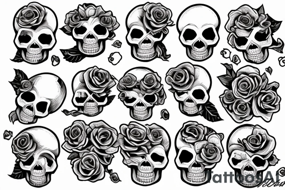 15x10 centimeter, skull, rose, chikano, bad girl tattoo idea