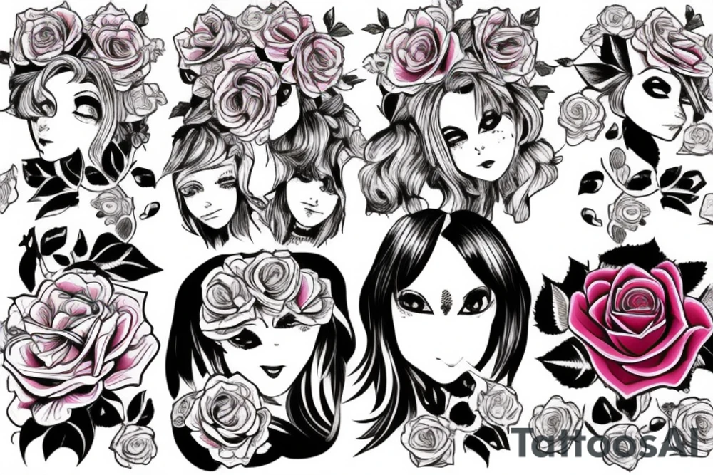 15x10 centimeter, rose, chikano, bad girl tattoo idea