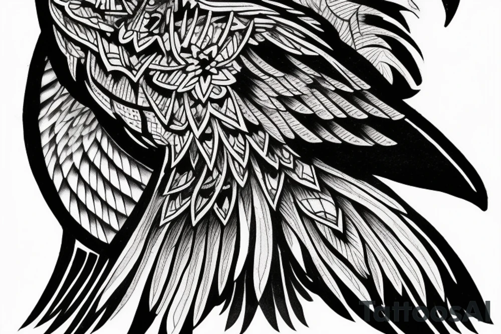 A crow perched on something, viewed from behind with its head turned to the left tattoo idea A crow perched on something, viewed from behind with its head turned to the left tattoo idea