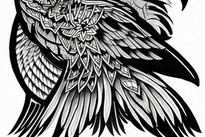 A crow perched on something, viewed from behind with its head turned to the left tattoo idea