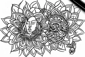 monk in a lotus with the sun on the background tattoo idea