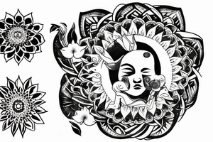 monk in a lotus with the sun on the background tattoo idea