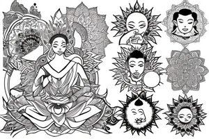 monk sitting in a lotus with the sun on the background tattoo idea