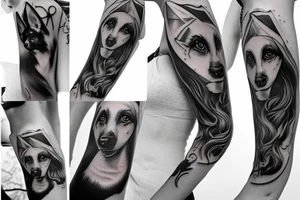 a german shepard, a beautiful woman, one blond 3 year old boy, one beautiful 5 month old tattoo idea
