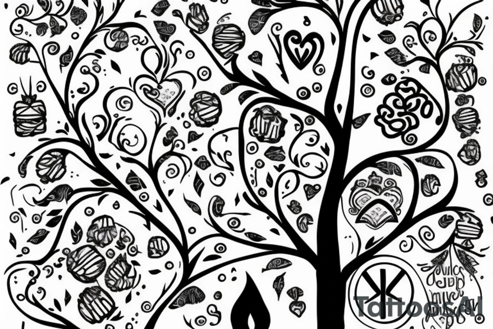 Tree with peace snd love symbol tattoo idea