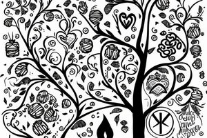 Tree with peace snd love symbol tattoo idea