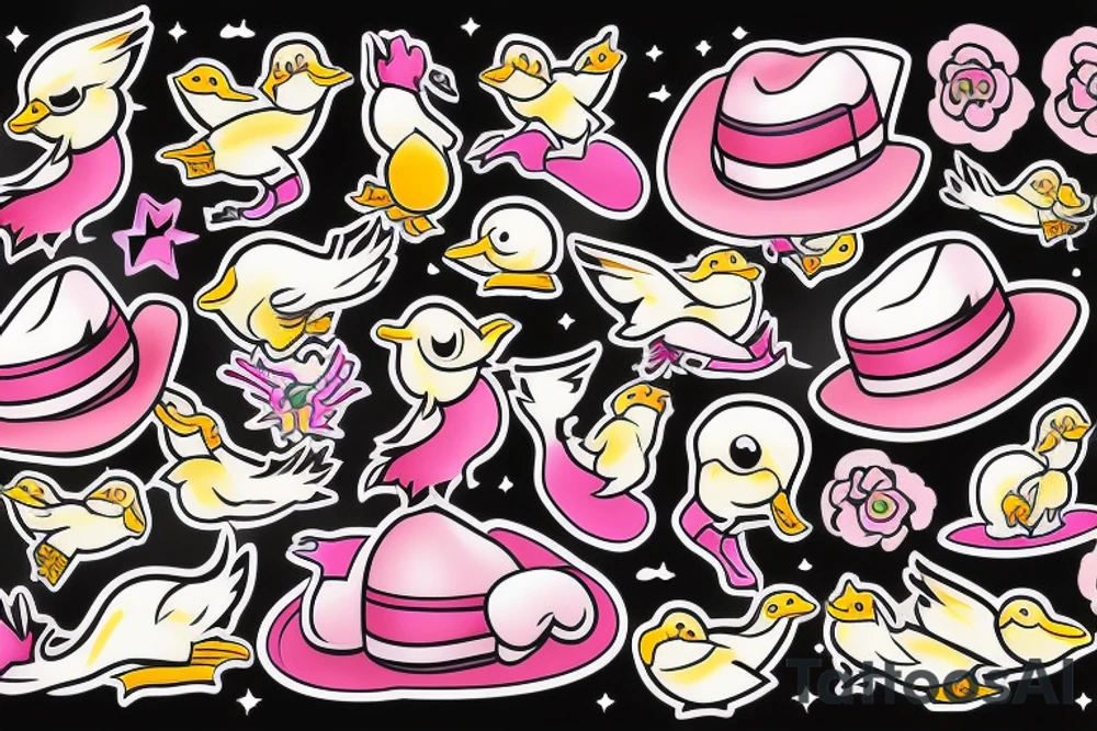 duckling with pink cowboy hat tattoo idea